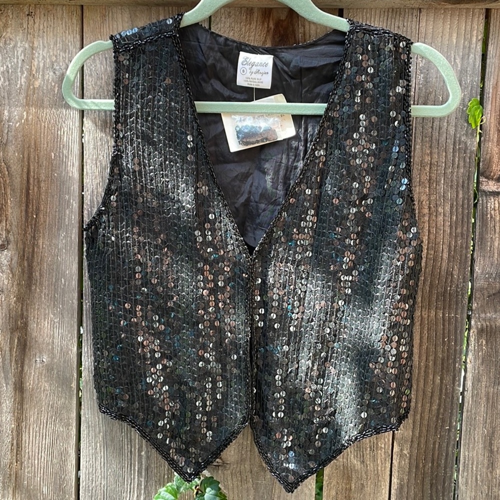 Vintage Black Sequin Vest